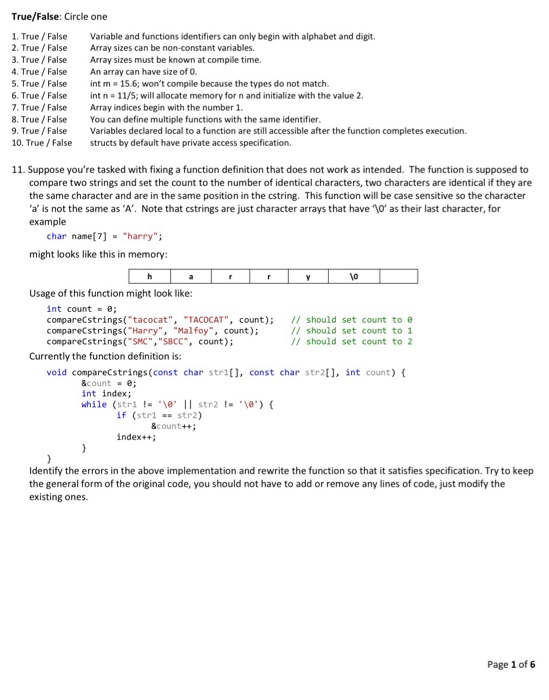Solved True/False: Circle one 1. True/False Variable and | Chegg.com