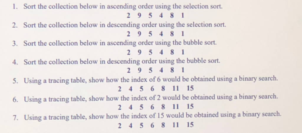 Solved 1. Sort the collection below in ascending order using | Chegg.com