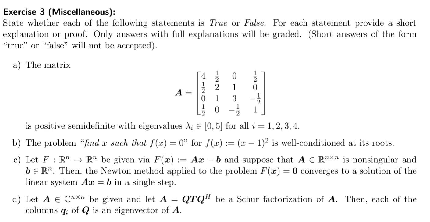 Solved Exercise 3 (Miscellaneous): State whether each of the | Chegg.com