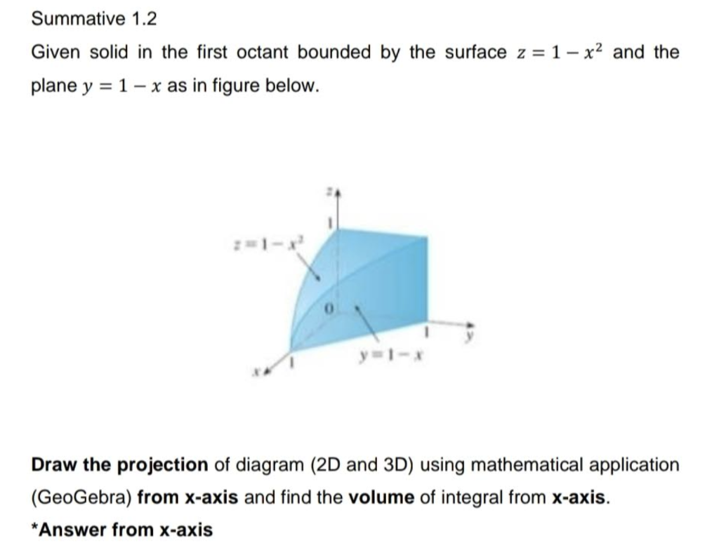 Solved Summative 1.2 Given solid in the first octant bounded | Chegg.com