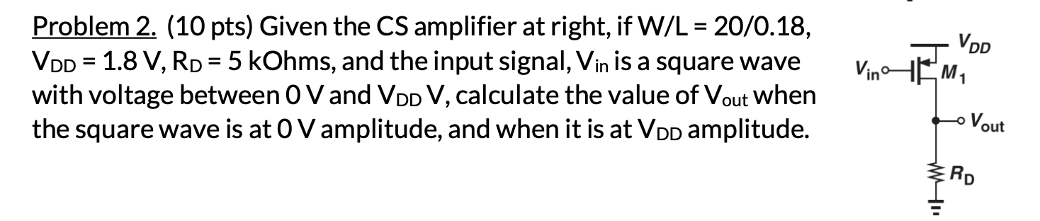 Solved Problem 2. (10 pts) Given the CS amplifier at right, | Chegg.com