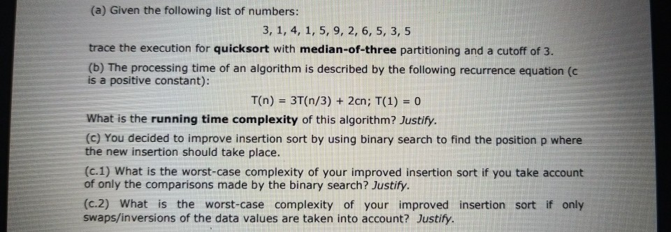  a Given The Following List Of Numbers 3 1 4 1 Chegg