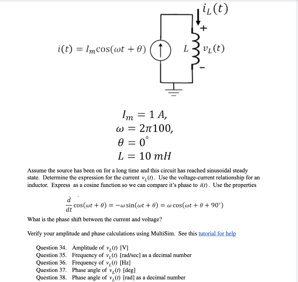 Solved Ml I T Imcos Wt 0 1 Im 1 A W 2n100 Chegg Com