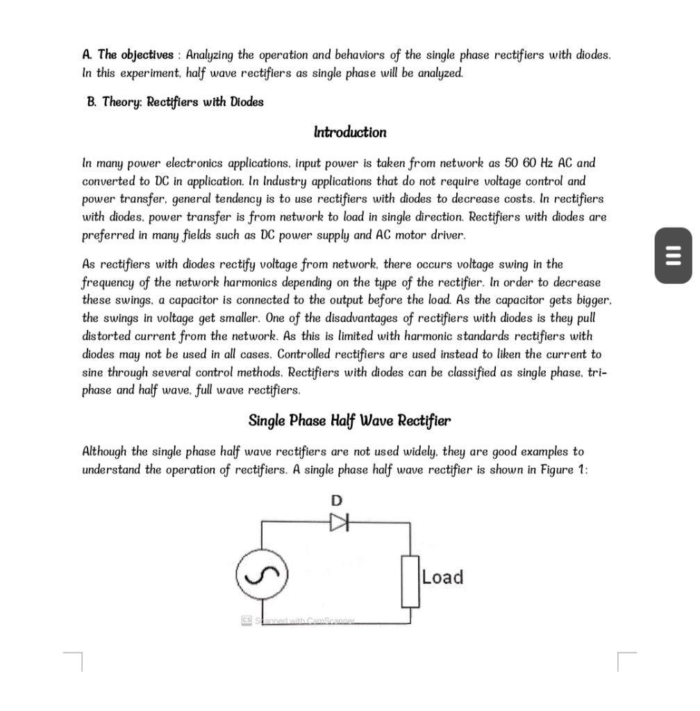 single phase half wave uncontrolled rectifier experiment