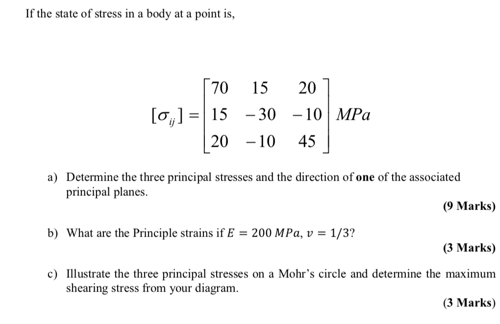 Solved If the state of stress in a body at a point is, 70 15 | Chegg.com