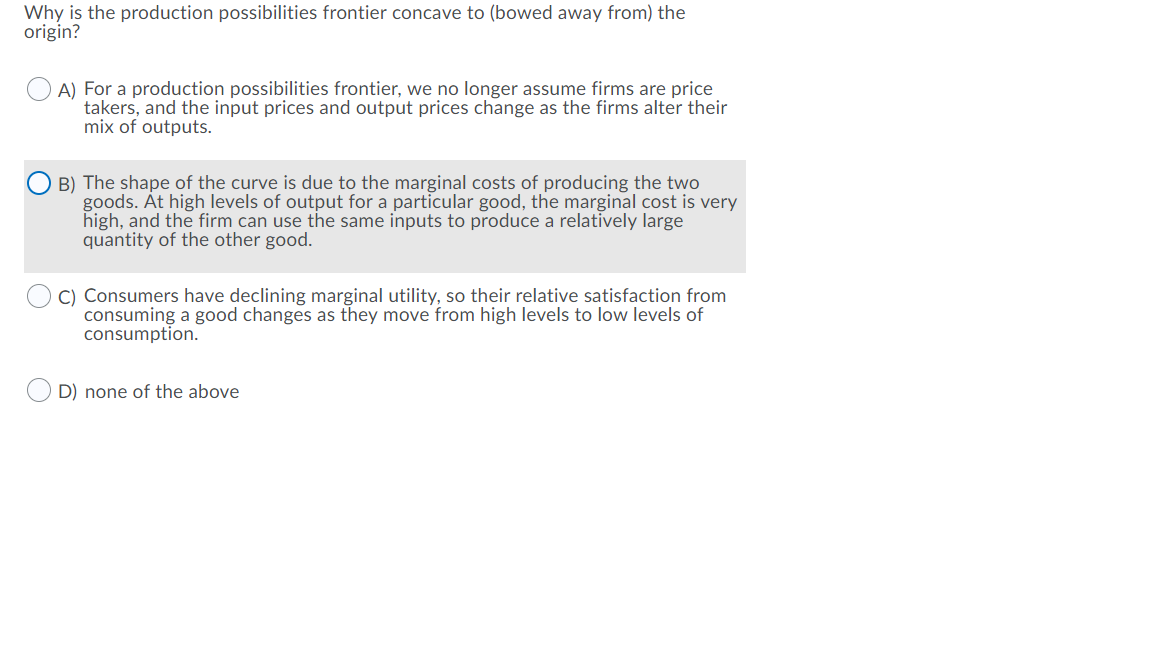 Solved Why is the production possibilities frontier concave | Chegg.com