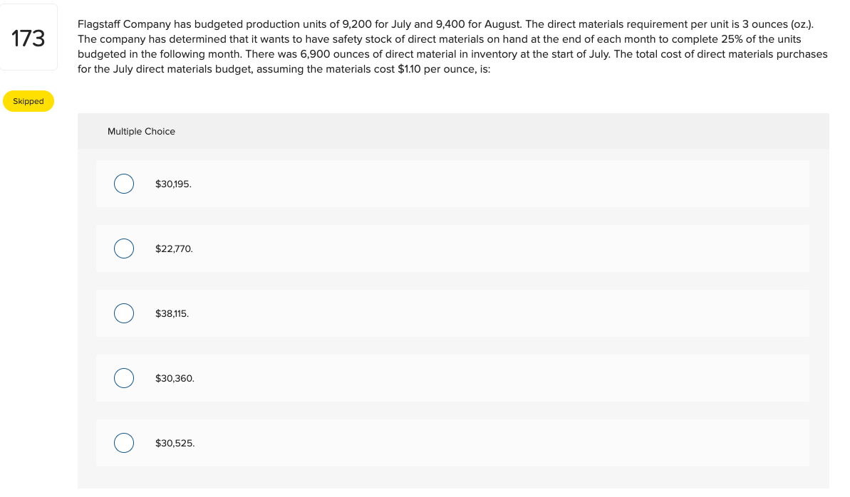 Solved 173 Flagstaff Company has budgeted production units
