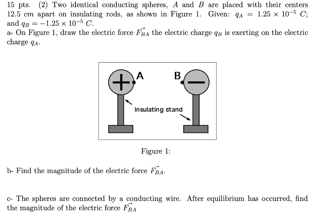 Solved 15 Pts. (2) Two Identical Conducting Spheres, A And B | Chegg.com