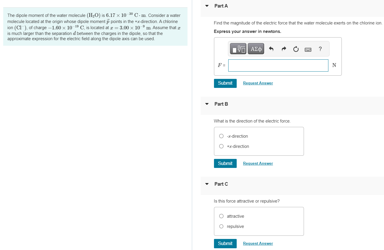 Solved The dipole moment of the water molecule (H2O) is | Chegg.com