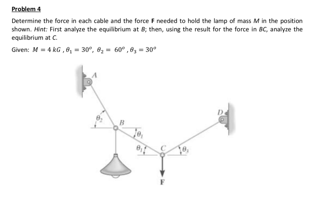 Solved Problem 4 Determine the force in each cable and the | Chegg.com