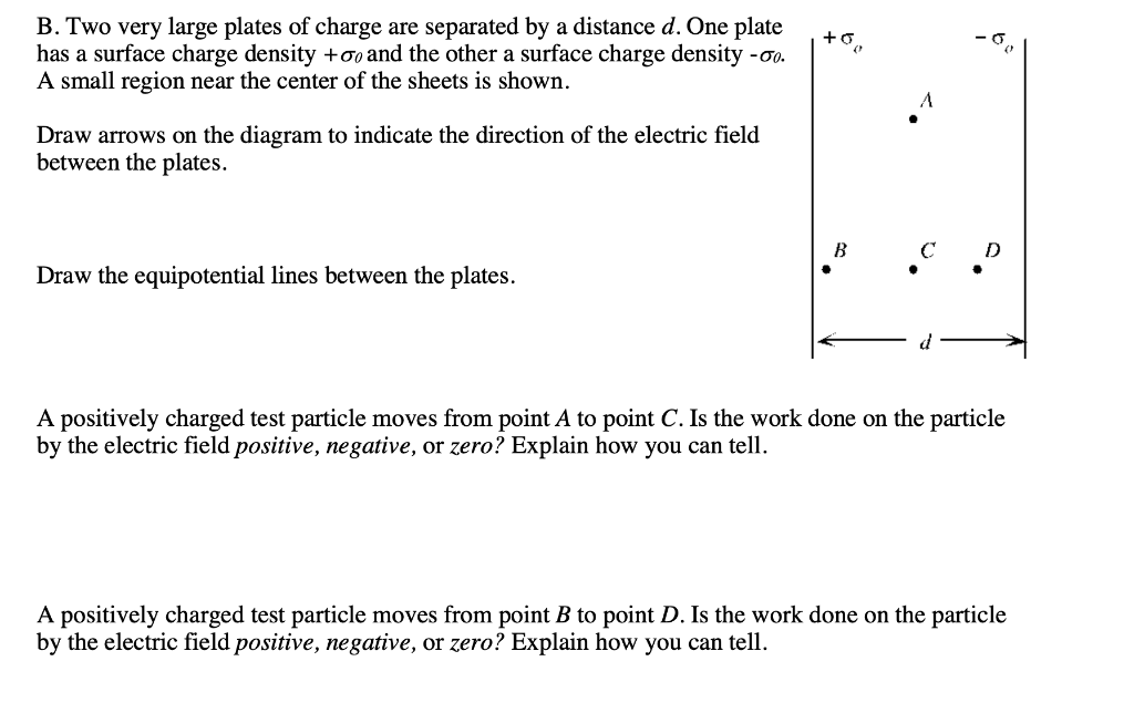 Solved +0 B. Two Very Large Plates Of Charge Are Separated | Chegg.com