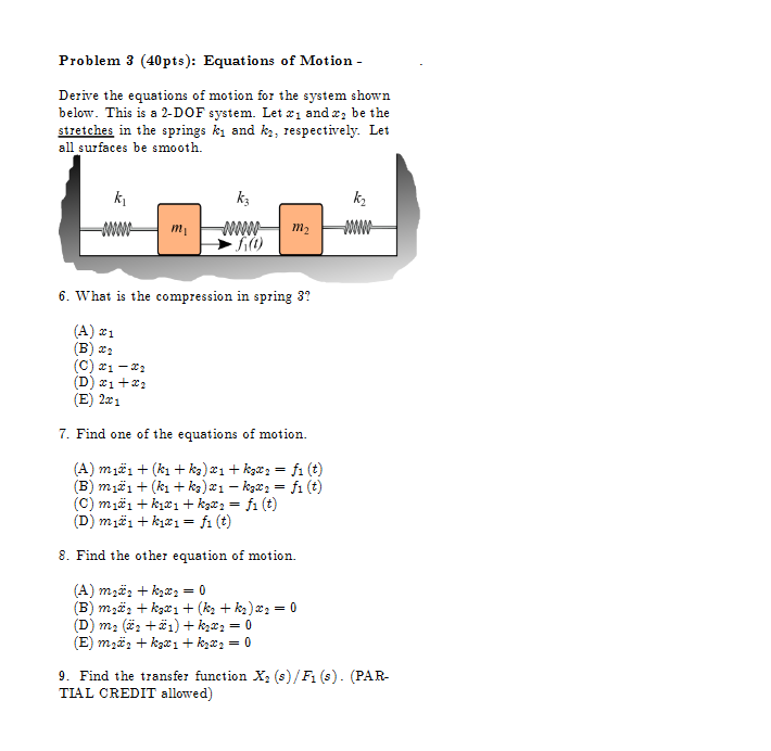 Solved Problem 3 (40pts): Equations of Motion- Derive the | Chegg.com