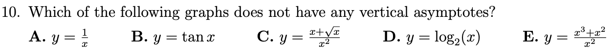 Solved 10. Which of the following graphs does not have any | Chegg.com