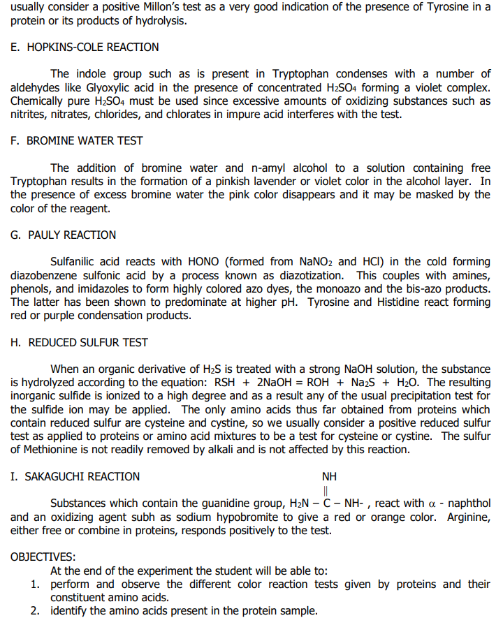 Solved Activity No 8 Color Reactions Of Proteins And Amino Chegg Com