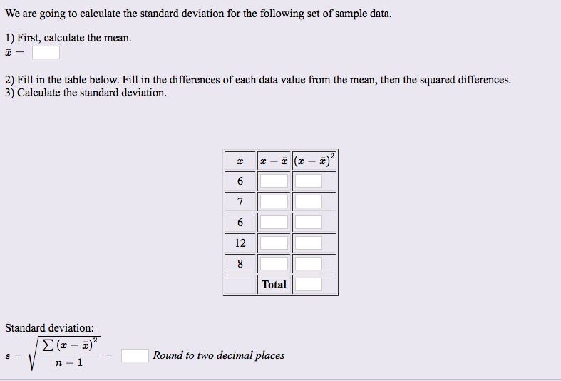 Solved We are going to calculate the standard deviation for | Chegg.com