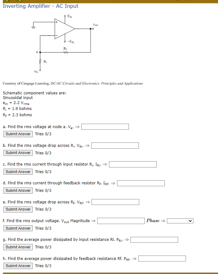 Solved Inverting Amplifier - AC Input Courtesy of Cengage | Chegg.com