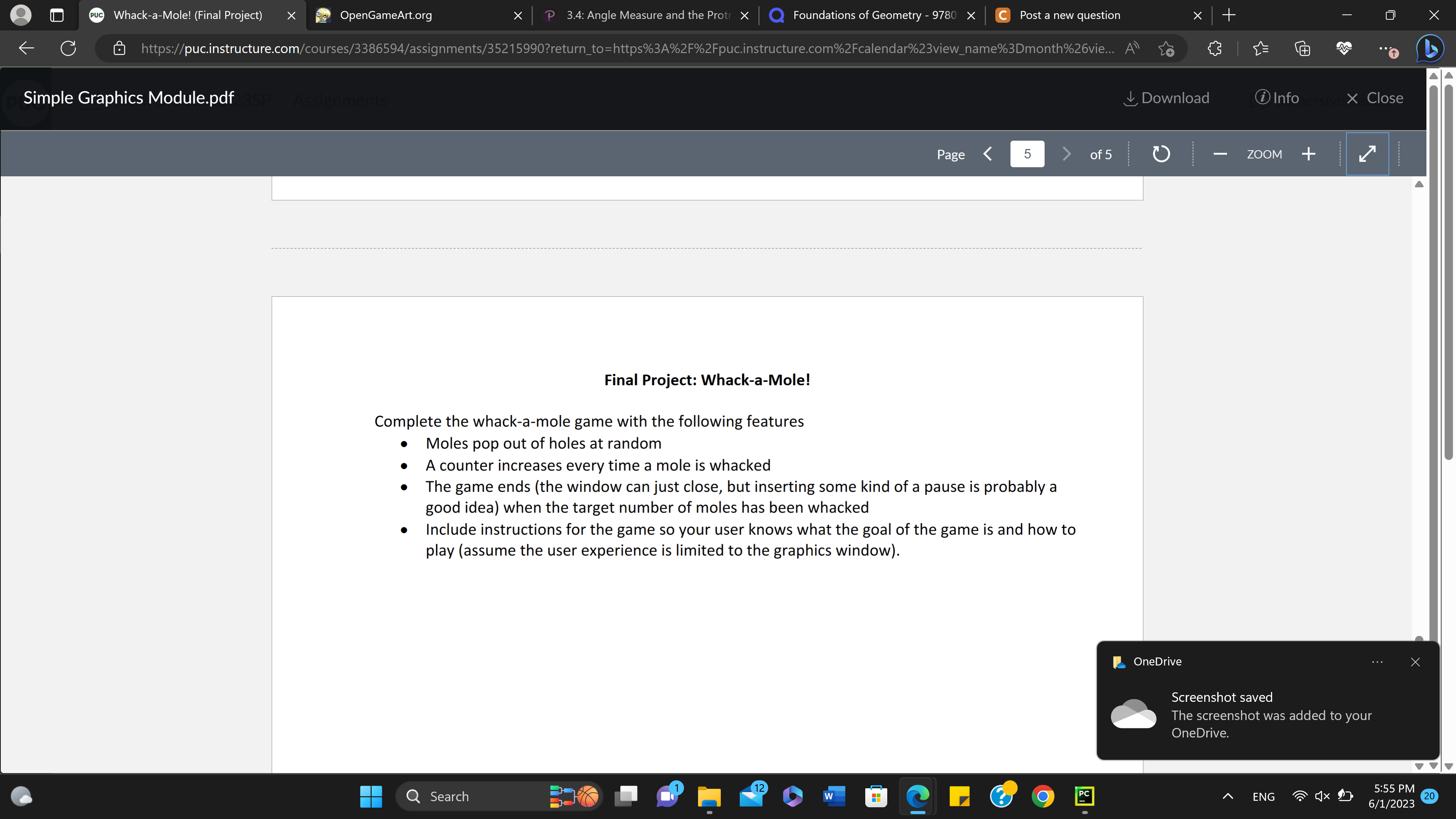 Final Project: Whack-a-Mole!
Complete the whack-a-mole game with the following features
- Moles pop out of holes at random
-