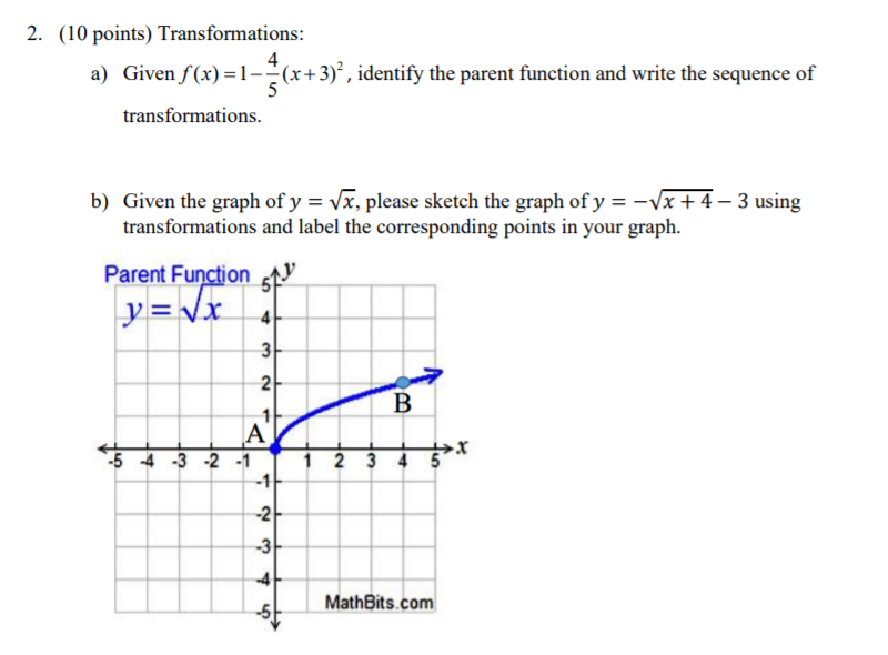 2 10 Points Transformations A Given F X 1 5 Chegg Com
