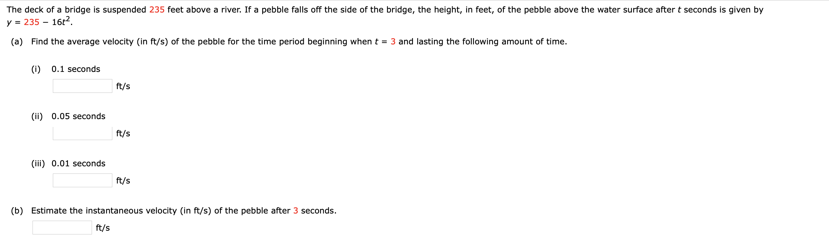 Solved The Deck Of A Bridge Is Suspended 235 Feet Above A Chegg Com