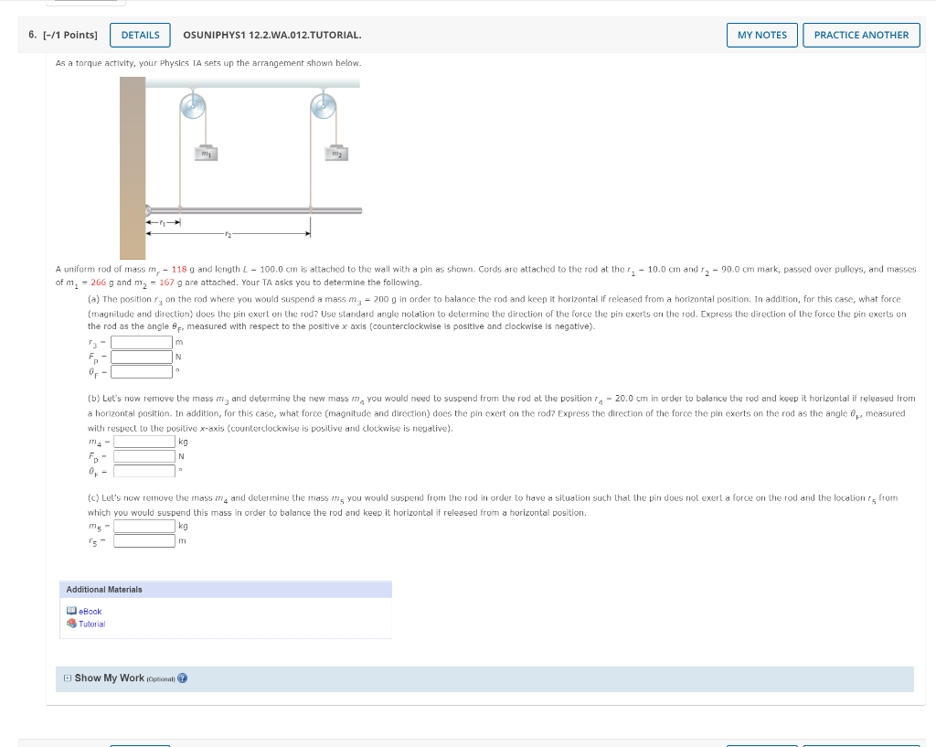 Solved As A Torque Activity Your Physics Ta Sets Up The Chegg Com