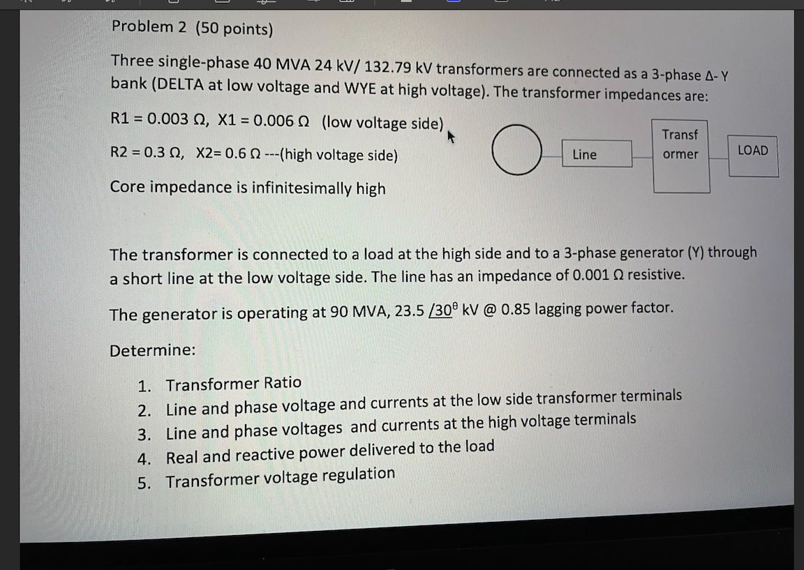 Solved Problem 2 (50 Points) Three Single-phase 40 MVA 24 | Chegg.com