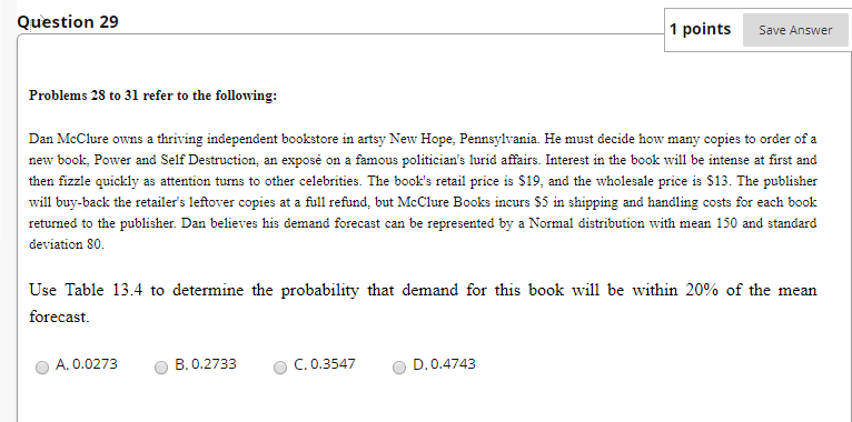 Solved Question 29 1 points Save Answer Problems 28 to 31 | Chegg.com