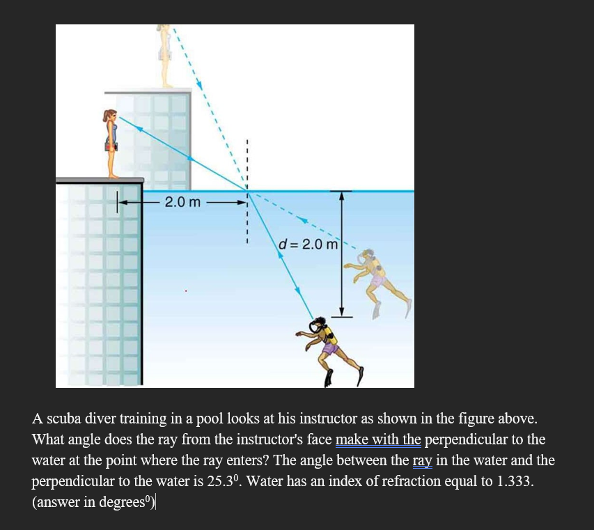 Solved A scuba diver training in a pool looks at his | Chegg.com