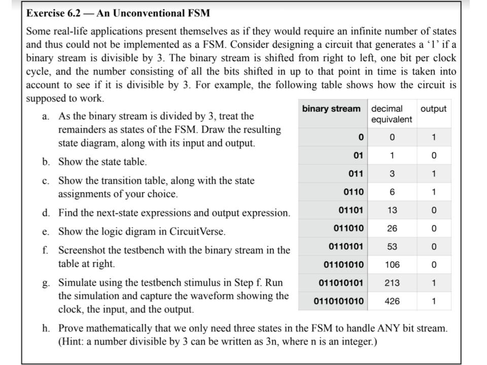 Exercise 6.2 — An Unconventional FSM Some real-life | Chegg.com