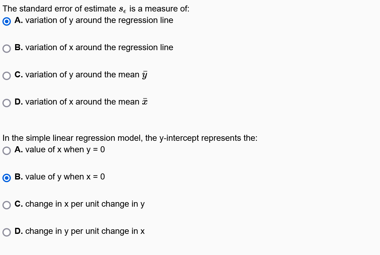 Solved The standard error of estimate se is a measure of O