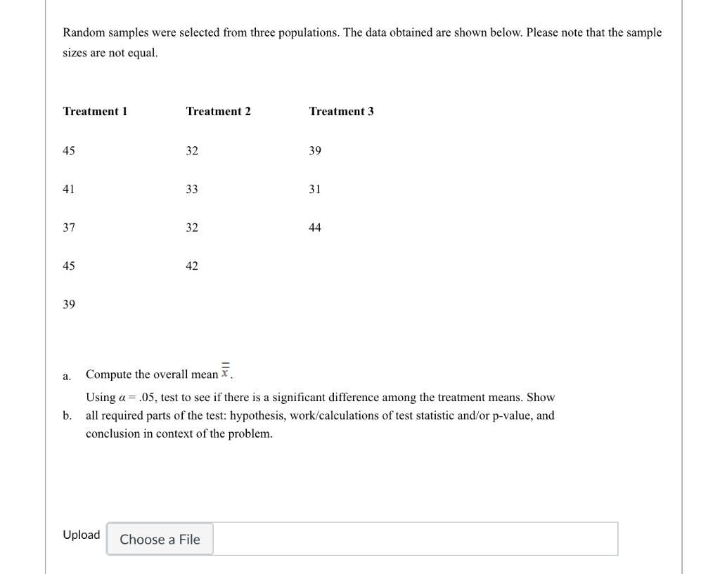 Solved Random samples were selected from three populations. | Chegg.com