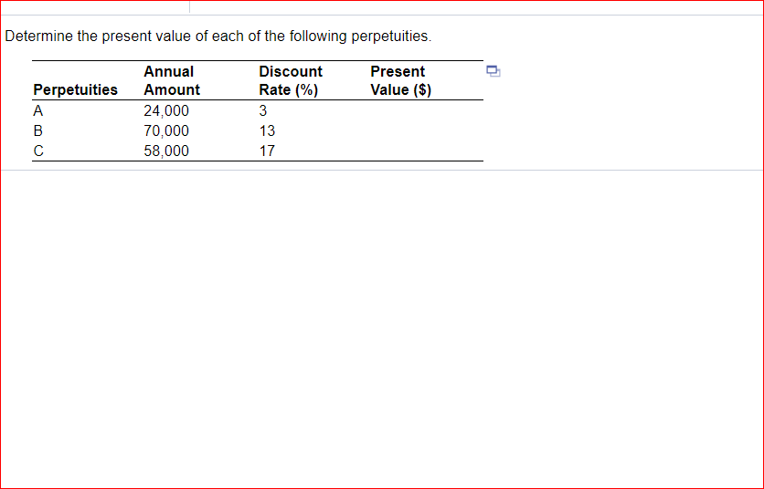 Solved Determine The Present Value Of Each Of The Following | Chegg.com