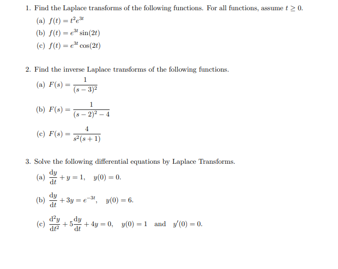 Solved 1. Find the Laplace transforms of the following | Chegg.com