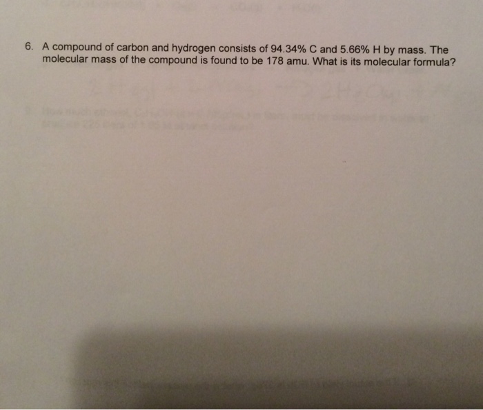 Solved A Compound Of Carbon And Hydrogen Consists Of 94 34 Chegg