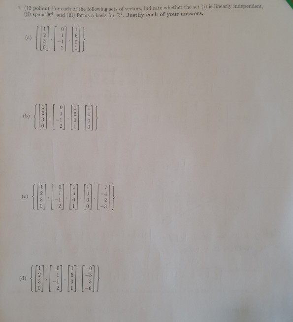 Solved 1. (12 points) For each of the following sets of | Chegg.com