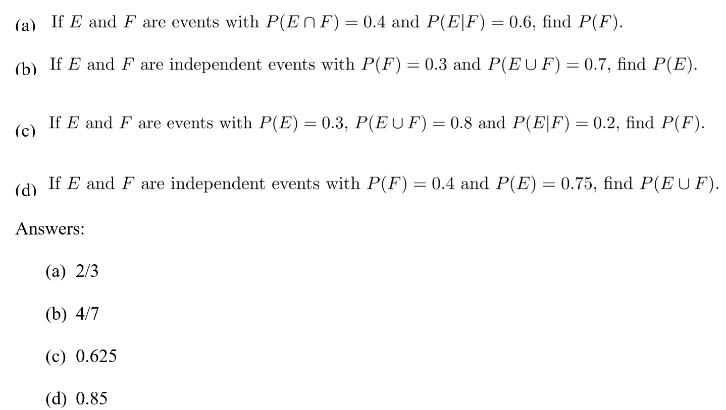 Solved A If E And F Are Events With P Enf 0 4 And P Chegg Com