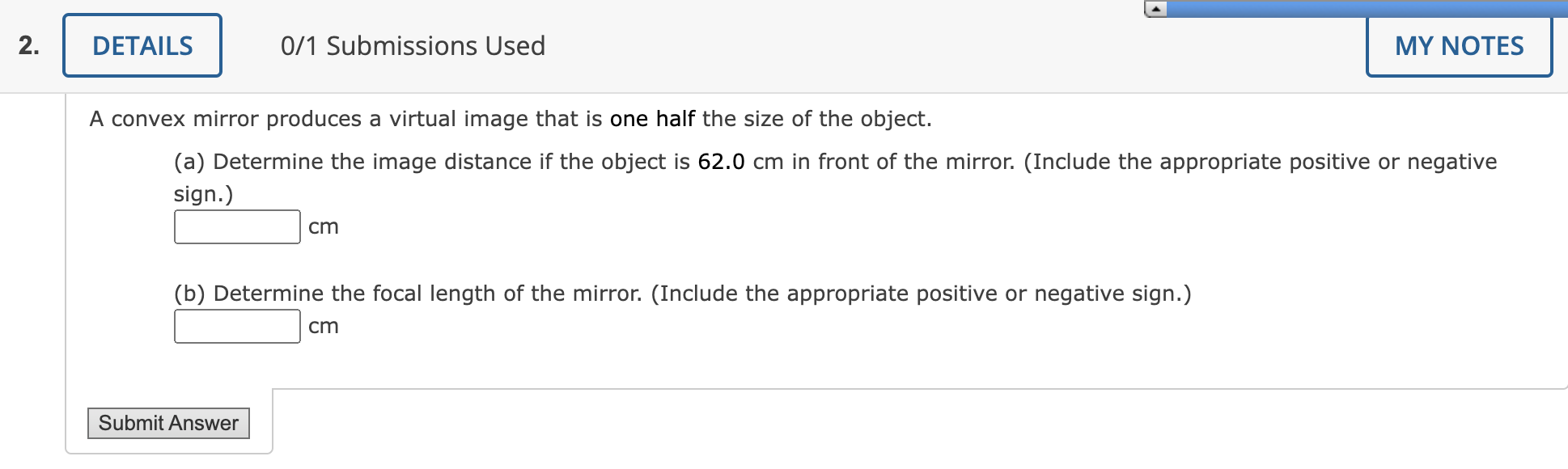 Solved A convex mirror produces a virtual image that is one