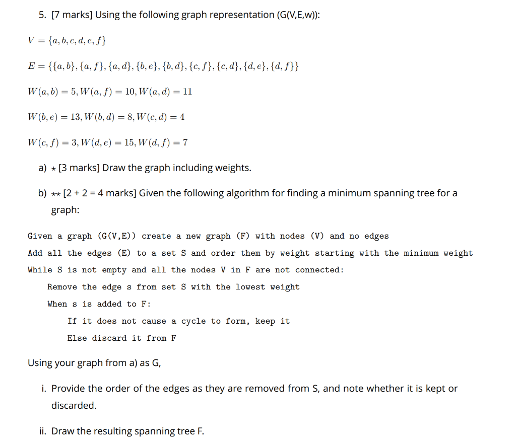 Solved 5 7 Marks Using The Following Graph Representat Chegg Com