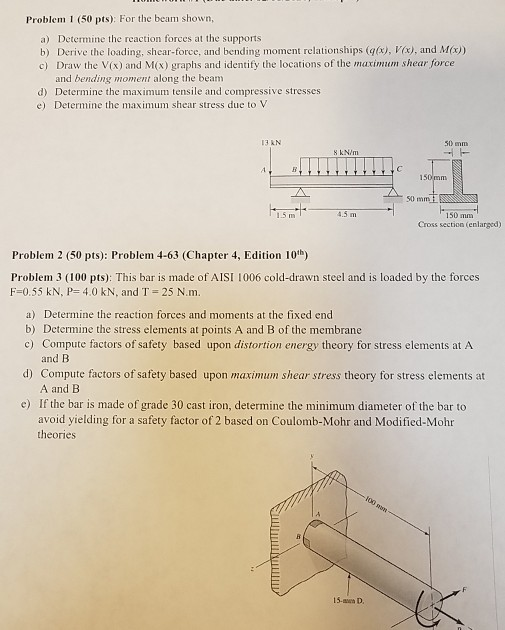 Solved Problem 1 (50 pts). For the beam shown, a) Determine | Chegg.com