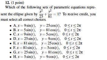 Solved 12. (1 point) Which of the following sets of | Chegg.com