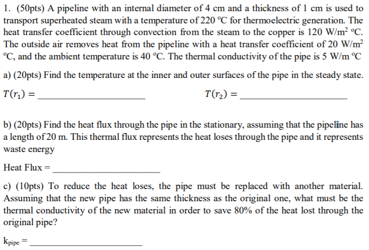 Solved 1. (50pts) A pipeline with an internal diameter of 4 | Chegg.com