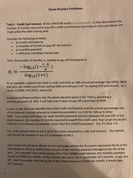 Solved Exam Practice Problems Task 1. Credit Card Interest. | Chegg.com