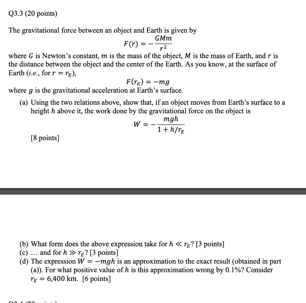 Solved The gravitational force between an object and Earth | Chegg.com