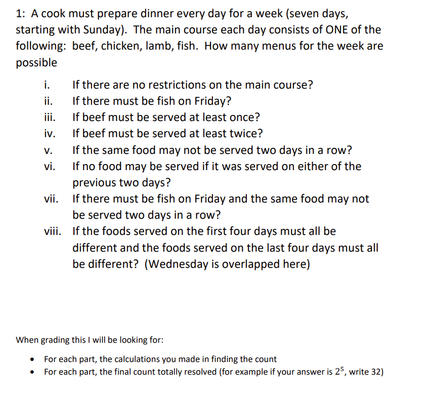 solved-1-a-cook-must-prepare-dinner-every-day-for-a-week-chegg