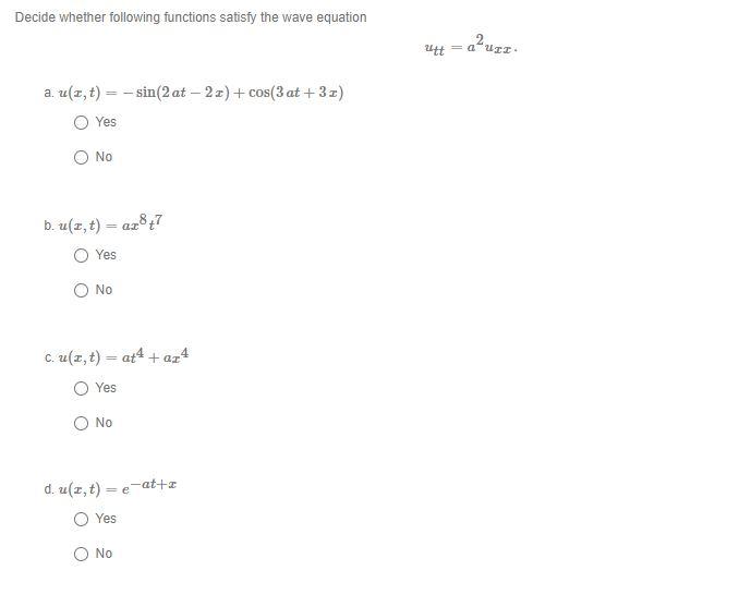 Solved Decide whether following functions satisfy the wave | Chegg.com