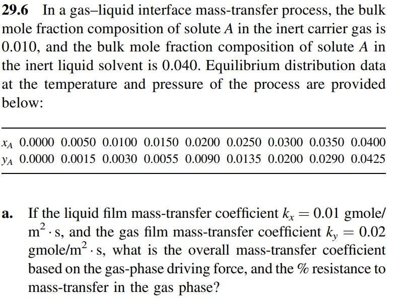 Solved 29.6 In a gas-liquid interface mass-transfer process, | Chegg.com