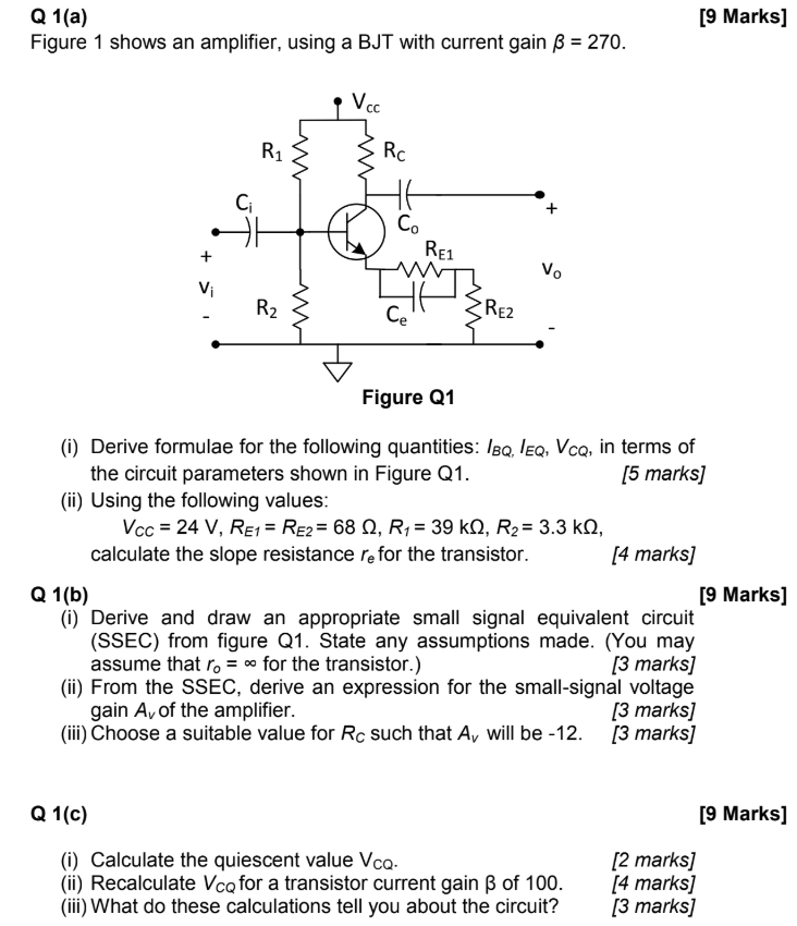 Solved 9 Marks Q 1 A Figure 1 Shows An Amplifier Usin Chegg Com