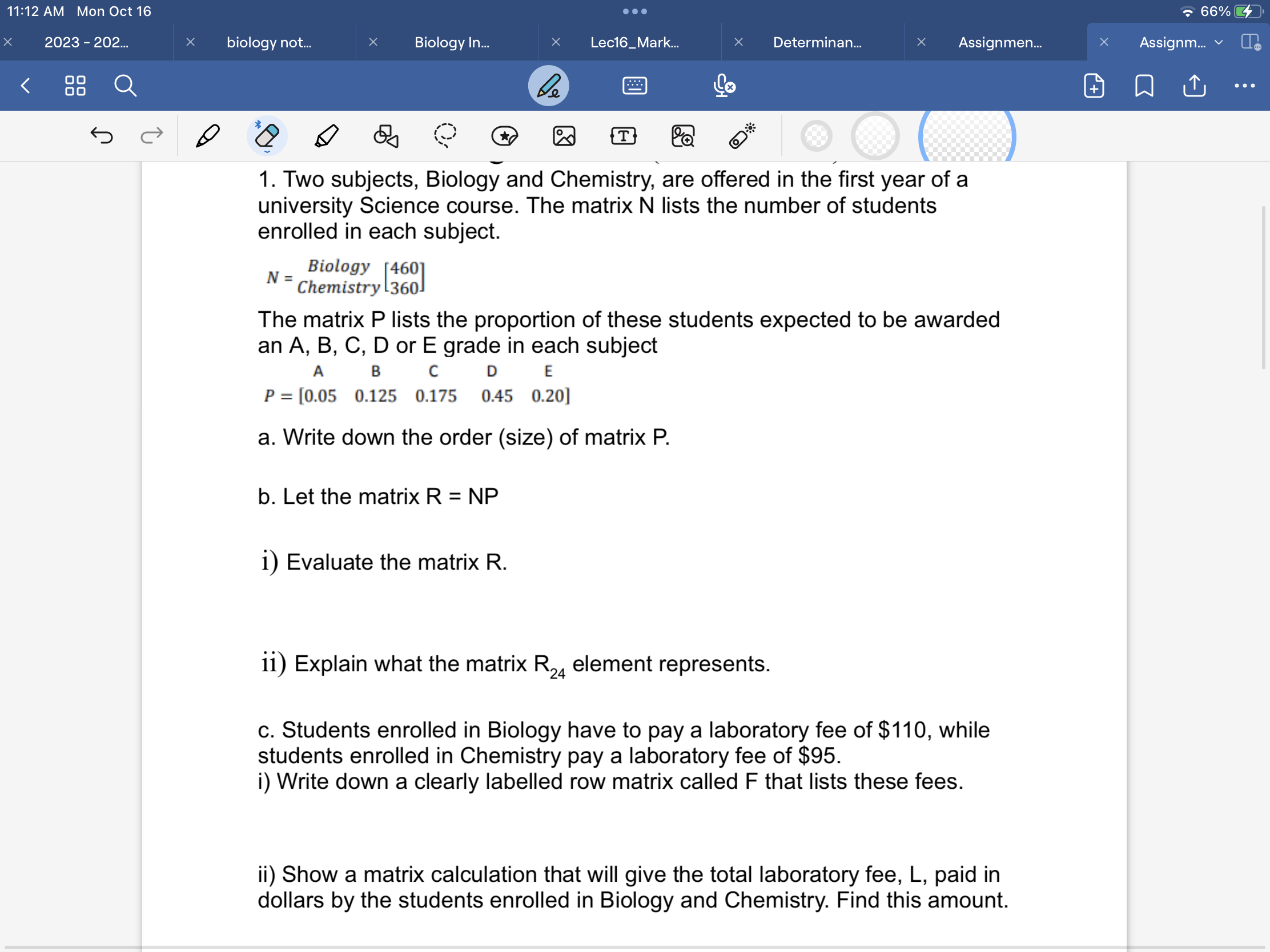 Solved 1. Two subjects, Biology and Chemistry, are offered | Chegg.com