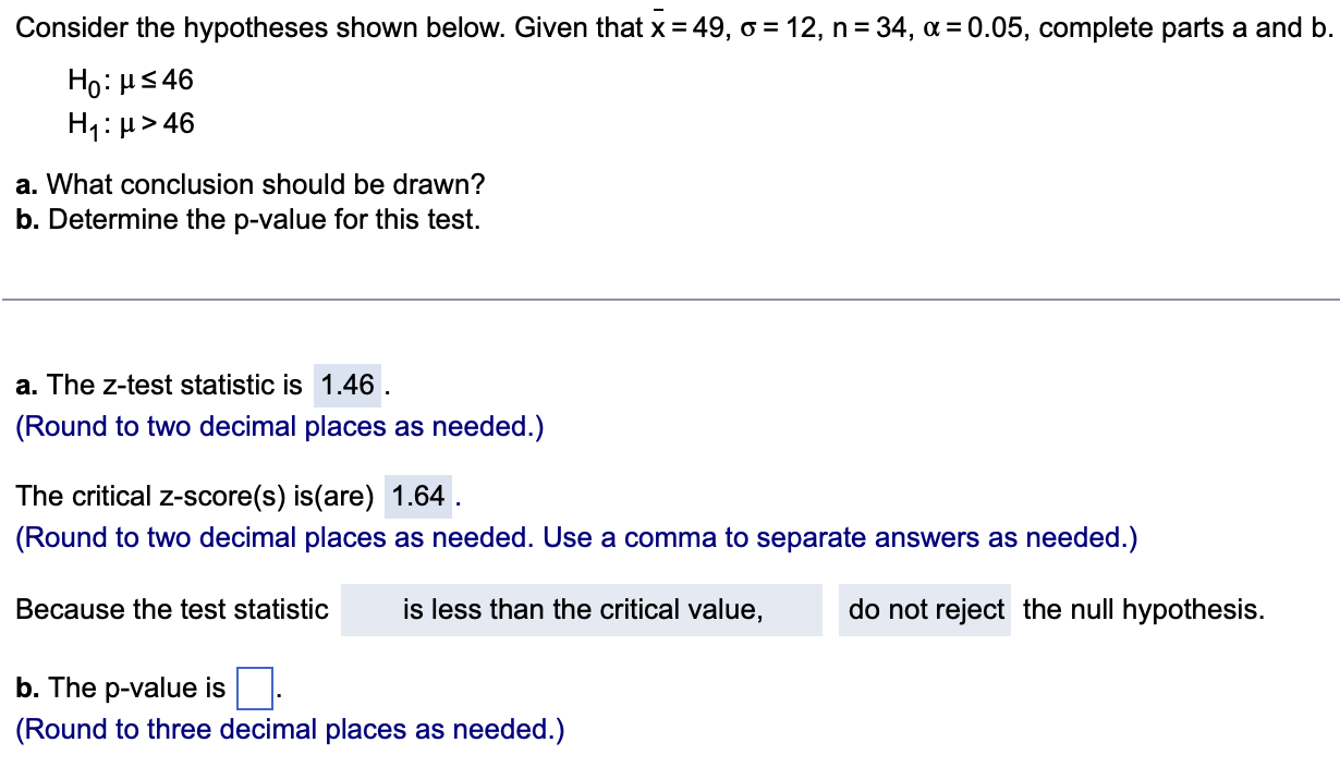 Solved Consider the hypotheses shown below. Given that x = | Chegg.com