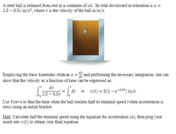 Solved A Steel Ball Is Released From Rest In A Container Of Chegg Com