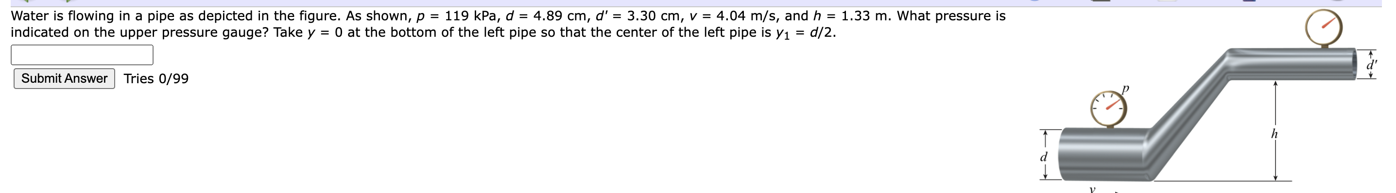 Solved Water is flowing in a pipe as depicted in the figure. | Chegg.com